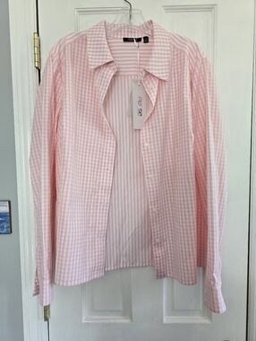Per Se By Carlisle Pink Gingham Button-Up Shirt. Women's Size 18. NWT.